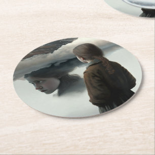 Dessous-de-verre Rond En Papier Fille avec des nuages
