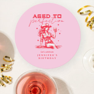 Dessous-de-verre Rond En Papier Fille de cow-boy rose Anniversaire Vieillie à la p