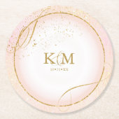 Dessous-de-verre Rond En Papier Fine Lines Gold Abstrait Mariage V3 Blush ID867 (Devant)