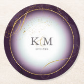 Dessous-de-verre Rond En Papier Fine Lines Gold Abstrait Mariage V3 Plum ID867 (Devant)