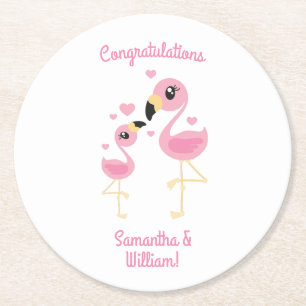 Dessous-de-verre Rond En Papier Flamant rose Baby shower mignon Tropical