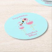 Dessous-de-verre Rond En Papier Flamant rose Baby shower mignon Tropical (Incliné)