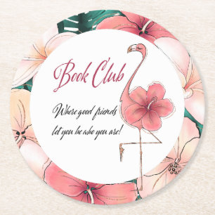 Dessous-de-verre Rond En Papier Flamant rose chic de ver de livre de bibliophile