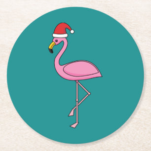 Dessous-de-verre Rond En Papier Flamant rose de Noël avec Santa Hat