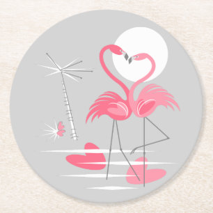 Dessous-de-verre Rond En Papier Flamant rose Love dessous de verre rond