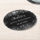 Dessous-de-verre Rond En Papier Flambée de parties scintillant noire en argent (Incliné)