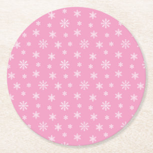 Dessous-de-verre Rond En Papier Flamme de neige blanche de Noël rose motif modern