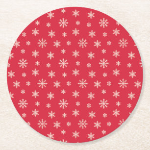 Dessous-de-verre Rond En Papier Flammes de neige blanches de Noël rouge motif mod