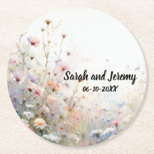 Dessous-de-verre Rond En Papier Fleur de fleur sauvage aquarelle boho Personnalise