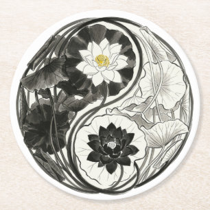 Dessous-de-verre Rond En Papier Fleur de lotus encre japonaise Yin Yang
