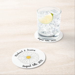 Dessous-de-verre Rond En Papier Fleur de marguerite jaune blanc Fête de jardin flo