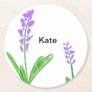 Dessous-de-verre Rond En Papier Fleur d'eau aquarelle lavande violette ajouter nom