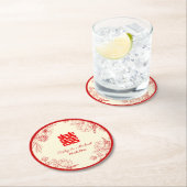 Dessous-de-verre Rond En Papier Fleur orientale mariage rouge (En situation)