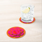 Dessous-de-verre Rond En Papier Fleur rose et orange (En situation)
