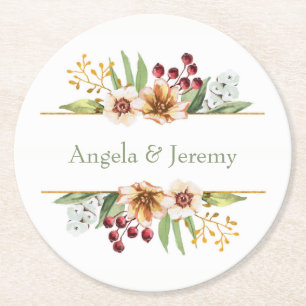 Dessous-de-verre Rond En Papier Fleur sauvage d'automne - Mariage d'aquarelle