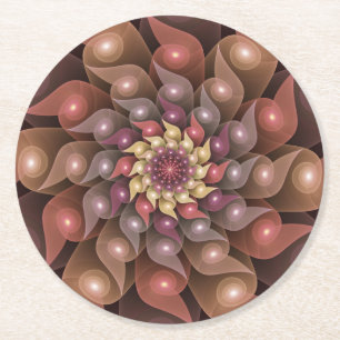 Dessous-de-verre Rond En Papier Fleur surréaliste brillante Art fractal abstrait m