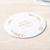 Dessous-de-verre Rond En Papier fleurs Boho botaniques Script baby shower  (Incliné)