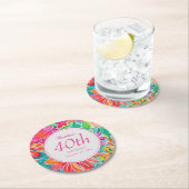 Dessous-de-verre Rond En Papier Fleurs d'aquarelle rose chaud 40e anniversaire (En situation)
