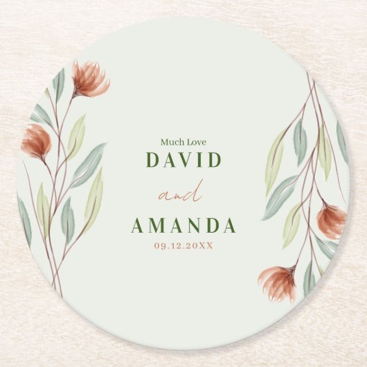 Dessous-de-verre Rond En Papier Fleurs d'aquarelle vert pastel (Devant)