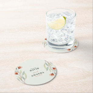 Dessous-de-verre Rond En Papier Fleurs d'aquarelle vert pastel