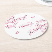 Dessous-de-verre Rond En Papier Fleurs de cerisier rose blanc Nom Ba (Incliné)