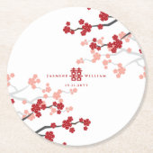Dessous-de-verre Rond En Papier Fleurs de cerisier rouge et Mariage chinois double (Devant)