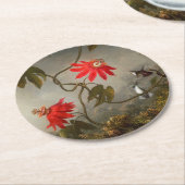 Dessous-de-verre Rond En Papier Fleurs de passion avec tête de colibris (Incliné)