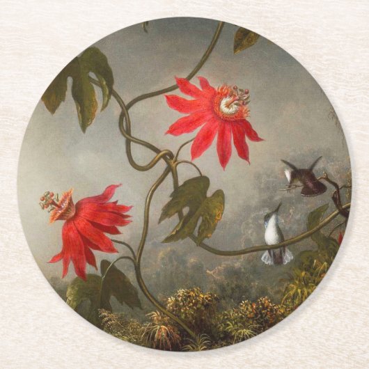 Dessous-de-verre Rond En Papier Fleurs de passion avec tête de colibris (Devant)
