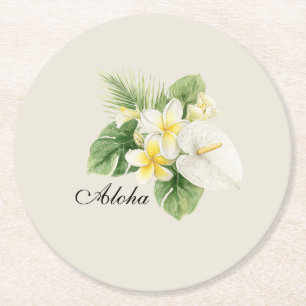 Dessous-de-verre Rond En Papier Fleurs de Plumeria Tropicales Aloha