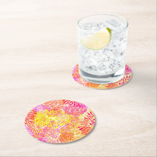 Dessous-de-verre Rond En Papier Fleurs de printemps colorées