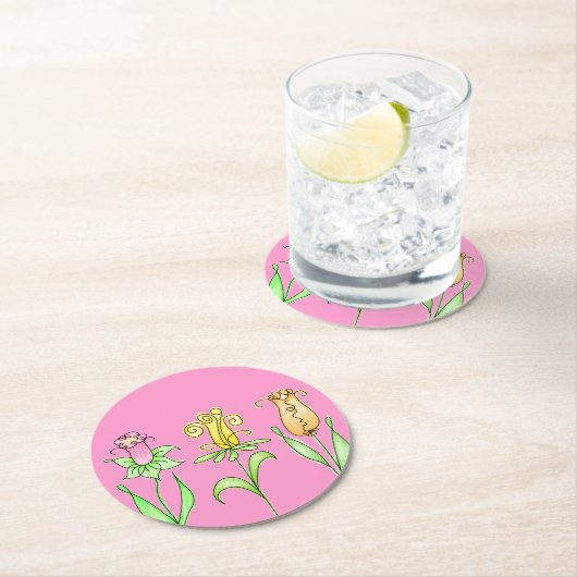 Dessous-de-verre Rond En Papier Fleurs de printemps Pastel (En situation)