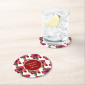 Dessous-de-verre Rond En Papier Fleurs de Trefle Rouge Tropical Mariage (En situation)