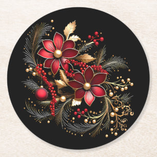 Dessous-de-verre Rond En Papier Fleurs décoratives rouges pour papier de fête de v