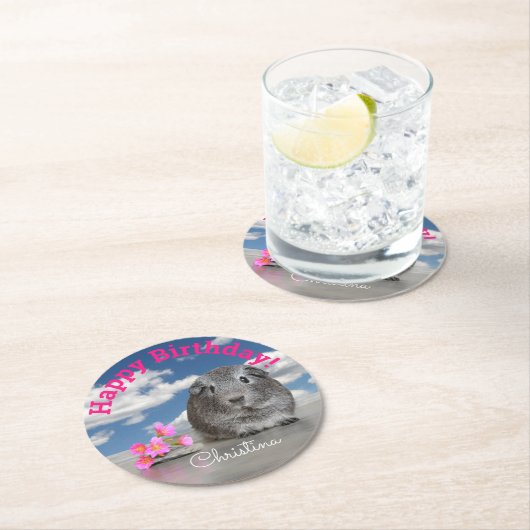 Dessous-de-verre Rond En Papier Fleurs faites sur commande de cobaye de fête (En situation)