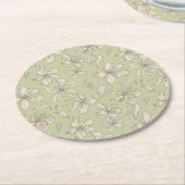 Dessous-de-verre Rond En Papier Fleurs jetées sur vert olive - motif sans soudure. (Incliné)