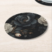 Dessous-de-verre Rond En Papier Fleurs noires et blanches (Incliné)