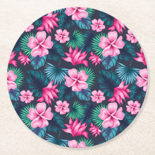 Dessous-de-verre Rond En Papier Fleurs roses avec Feuilles verts Partern-79066
