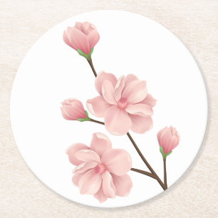 Dessous-de-verre Rond En Papier Fleurs roses de cerisier Fête de mariage florale