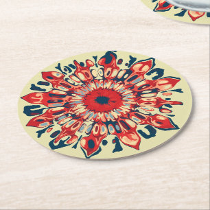 Dessous-de-verre Rond En Papier FLEURS SUN Abstraites - bleu rouge + votre backgr.