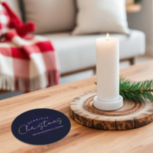 Dessous-de-verre Rond En Papier Flocon de neige de Noël le plus joyeux bleu marine