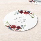 Dessous-de-verre Rond En Papier Floral Bourgogne Script Mariage chic (Incliné)