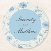Dessous-de-verre Rond En Papier Floral Dusty Blue Country Garden Mariage élégant (Devant)