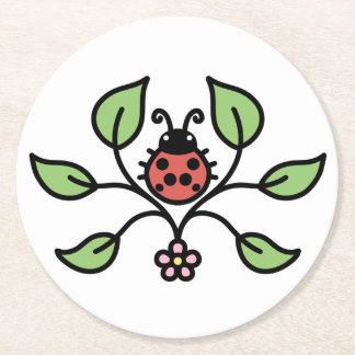 Dessous-de-verre Rond En Papier Floral Ladybug Coaster
