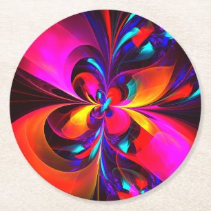 Dessous-de-verre Rond En Papier Floral moderne Art Abstrait Rouge Bleu Motif #07