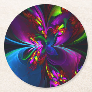 Dessous-de-verre Rond En Papier Floral moderne Art Abstrait Rouge Bleu Motif #15