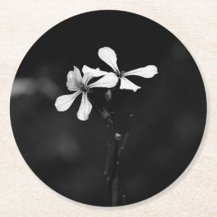 Dessous-de-verre Rond En Papier floral noir et blanc minimal