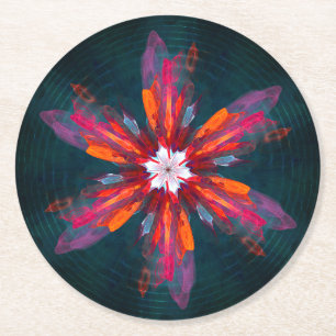 Dessous-de-verre Rond En Papier Flore Mandala Flowers Orange Red Blue Abstract
