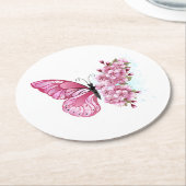Dessous-de-verre Rond En Papier Flower Butterfly (Incliné)