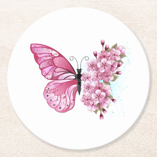 Dessous-de-verre Rond En Papier Flower Butterfly (Devant)