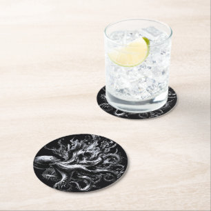 Dessous-de-verre Rond En Papier Fluide d'encre abstrait Pieuvre Kraken